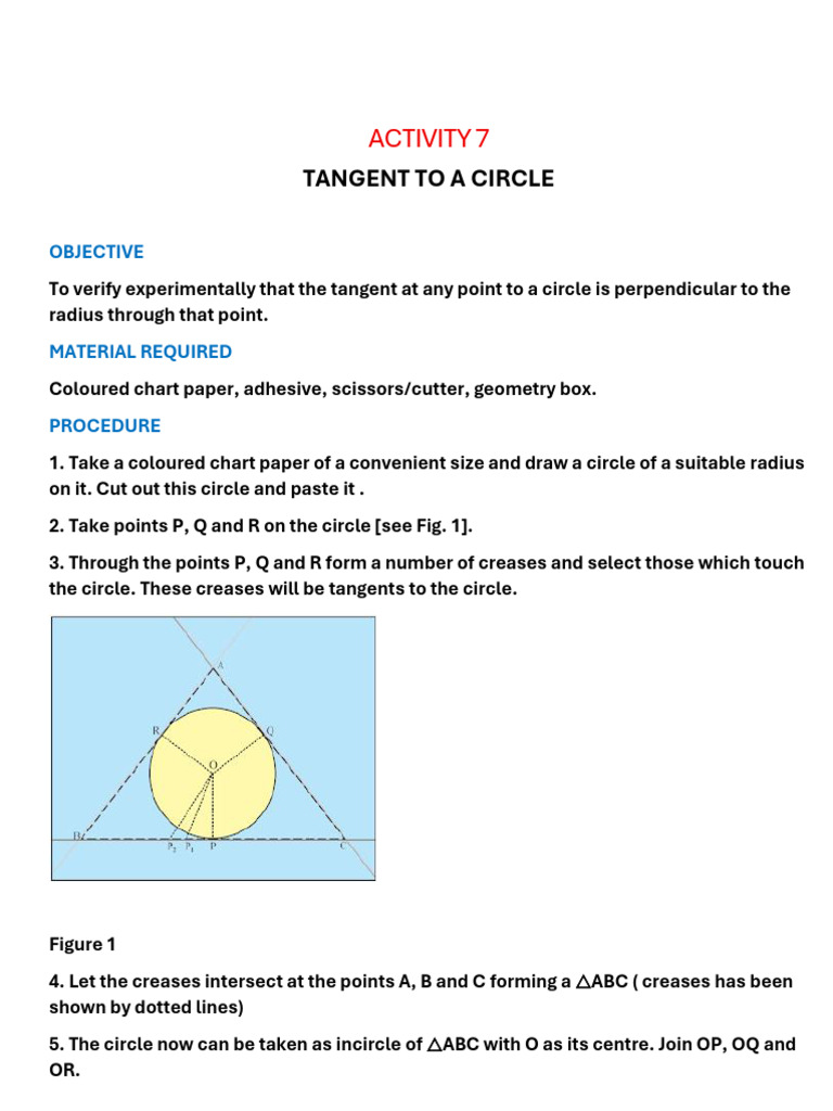 Circle Tangents and Area Activities | PDF | Circle | Perpendicular