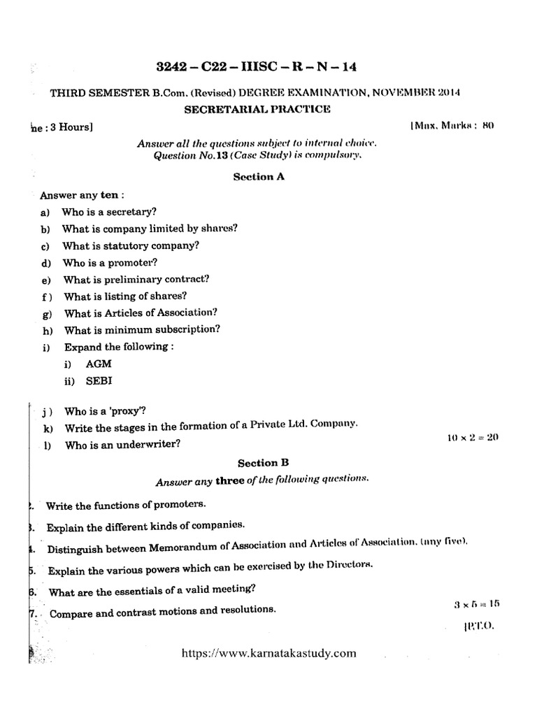 Bcom 3 Sem Scretarial Practice 3242 Nov 2014 | PDF