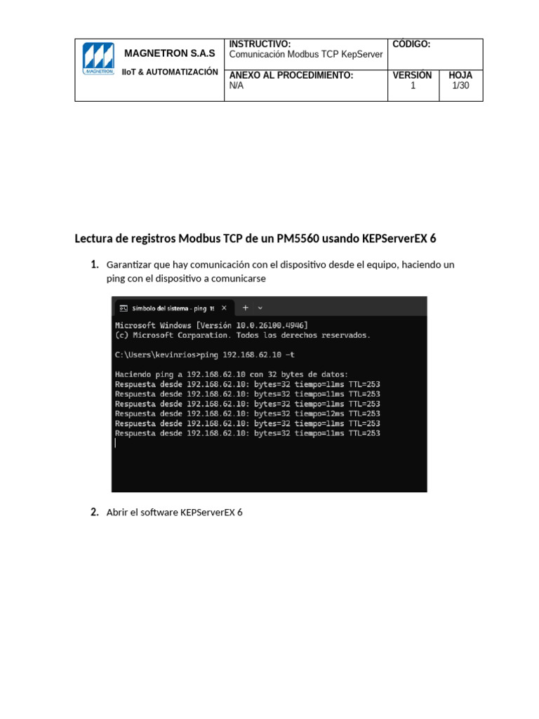 Configuración Modbus TCP en KEPServerEX | PDF | Protocolo de Control de ...