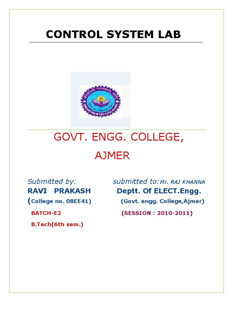 Control System Lab Report - Ajmer | PDF