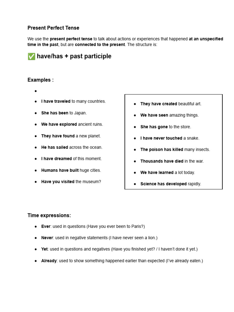 Understanding Present Perfect Tense | PDF