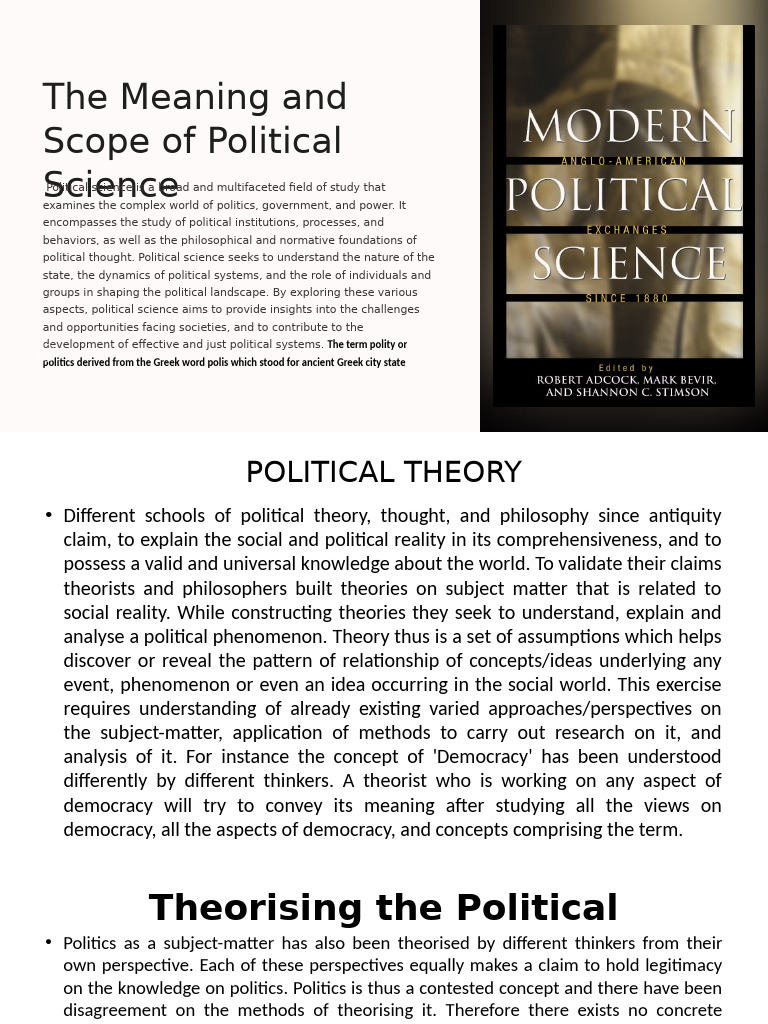 Understanding Political Science Scope | PDF | Political Philosophy | Theory