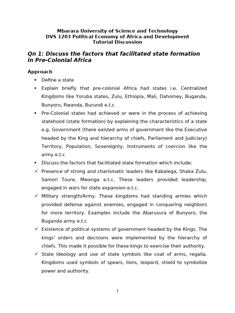 Factors in Pre-Colonial African State Formation | PDF | Africa ...