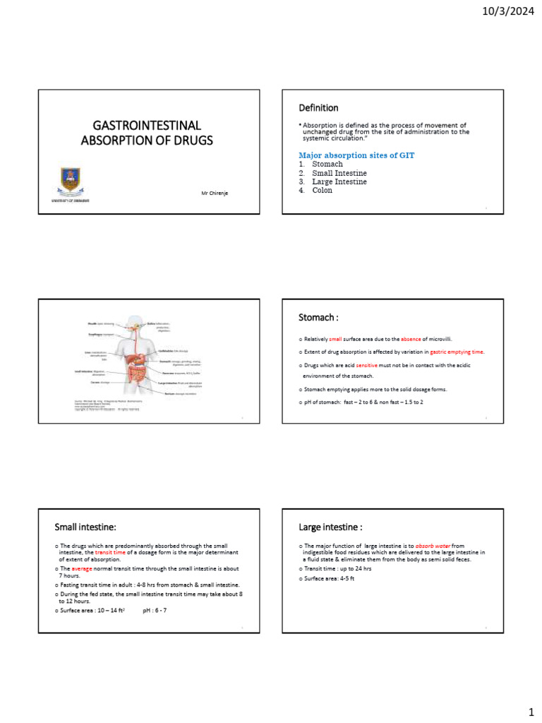 Gastrointestinal Absorption of Drugs-02 | PDF | Gastrointestinal Tract ...