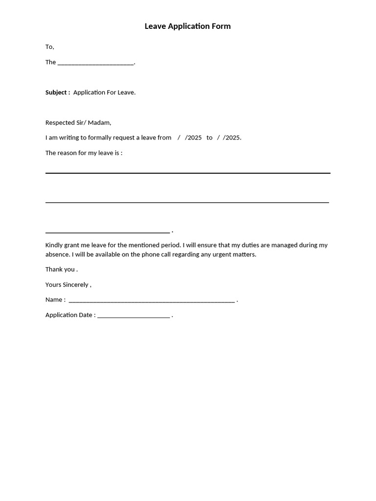 Leave Application Form Template | PDF