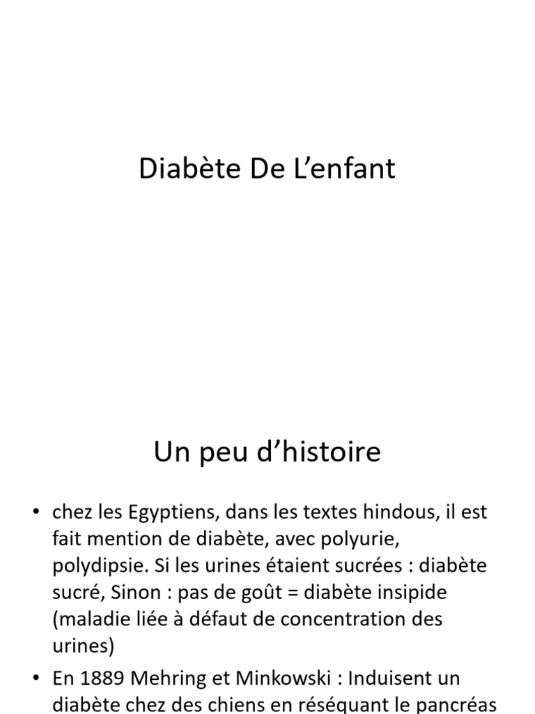 Diabète de l'Enfant : Historique et Prise en Charge | PDF | Diabète ...