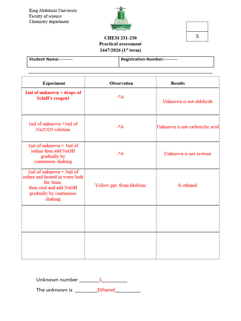 Practical Exam: Identifying Ethanol | PDF