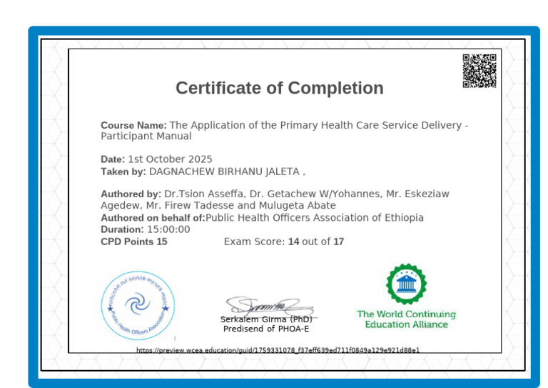 Primary Health Care Completion Certificate | PDF