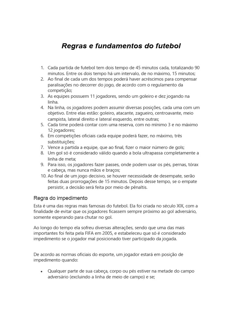 Regras do Futebol | PDF | Futebol | Esportes