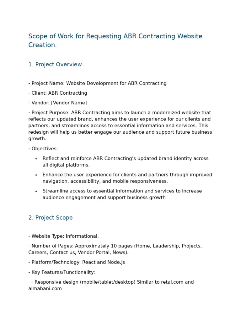 ABR Contracting Website Development Plan | PDF | Websites | Web Development