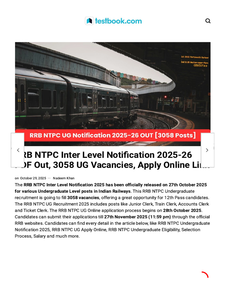 RRB NTPC UG Notification 2025 Released | PDF