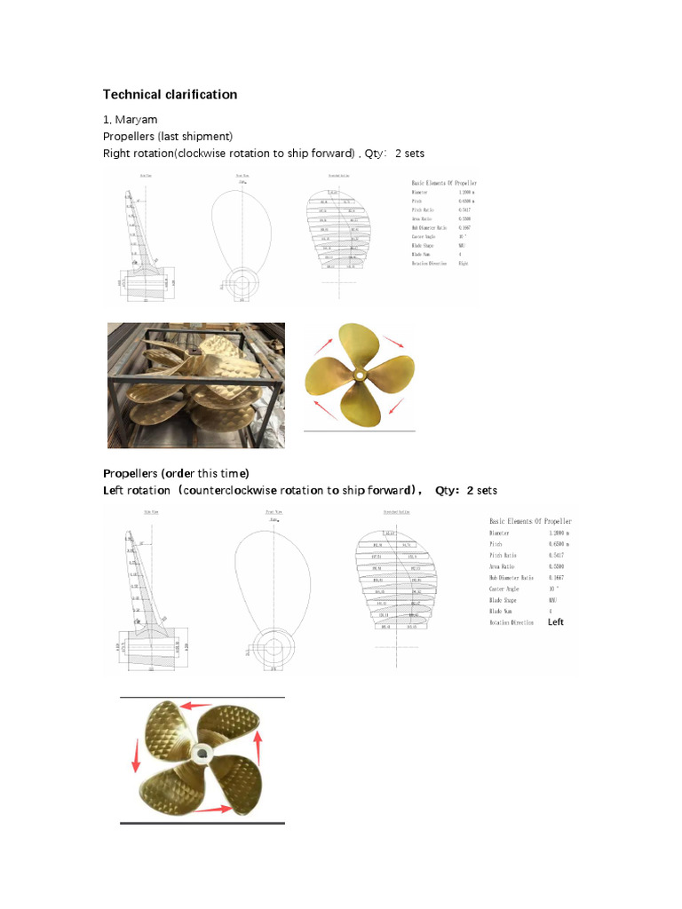 Propeller and Shaft Order Clarification | PDF