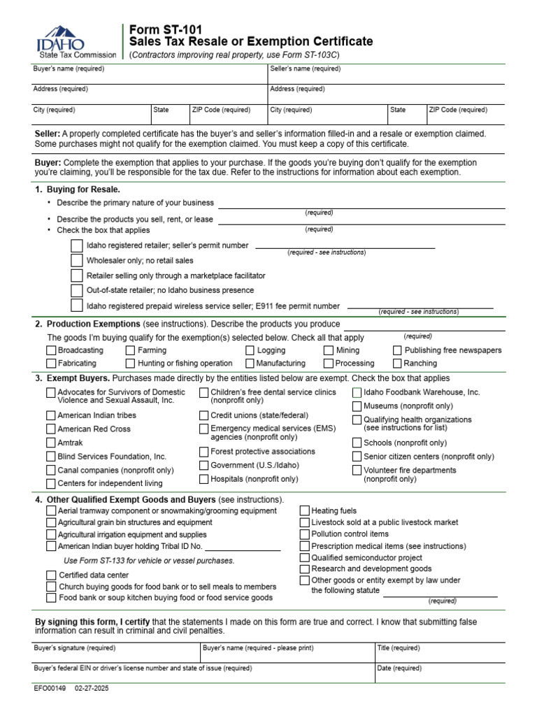 Idaho Sales Tax Exemption Guide | PDF | Sales Taxes In The United ...