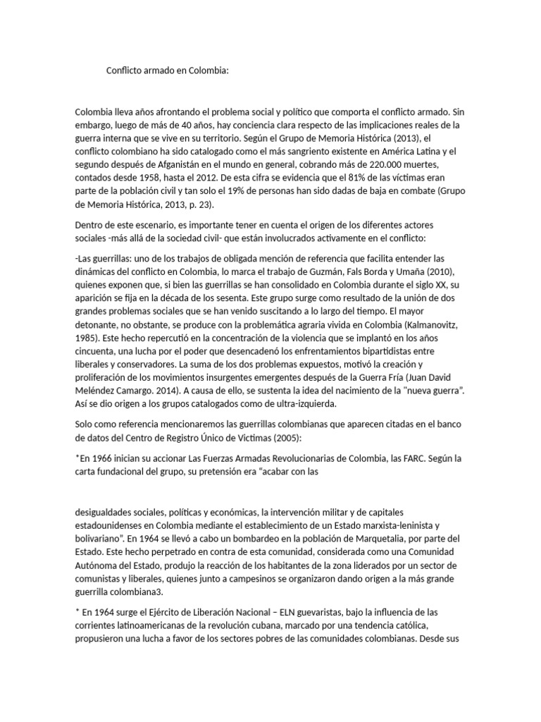 Conflicto armado en Colombia: historia y actores | PDF | Colombia ...