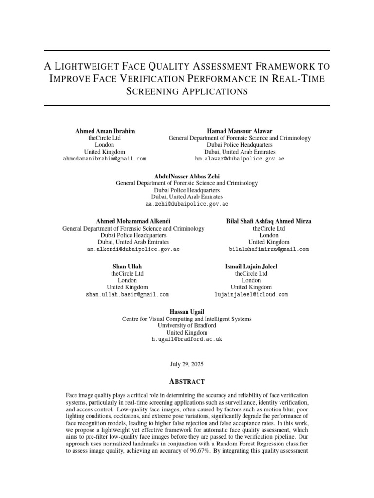 4 A Lightweight Face Quality Assessment Framework To | PDF | Machine ...