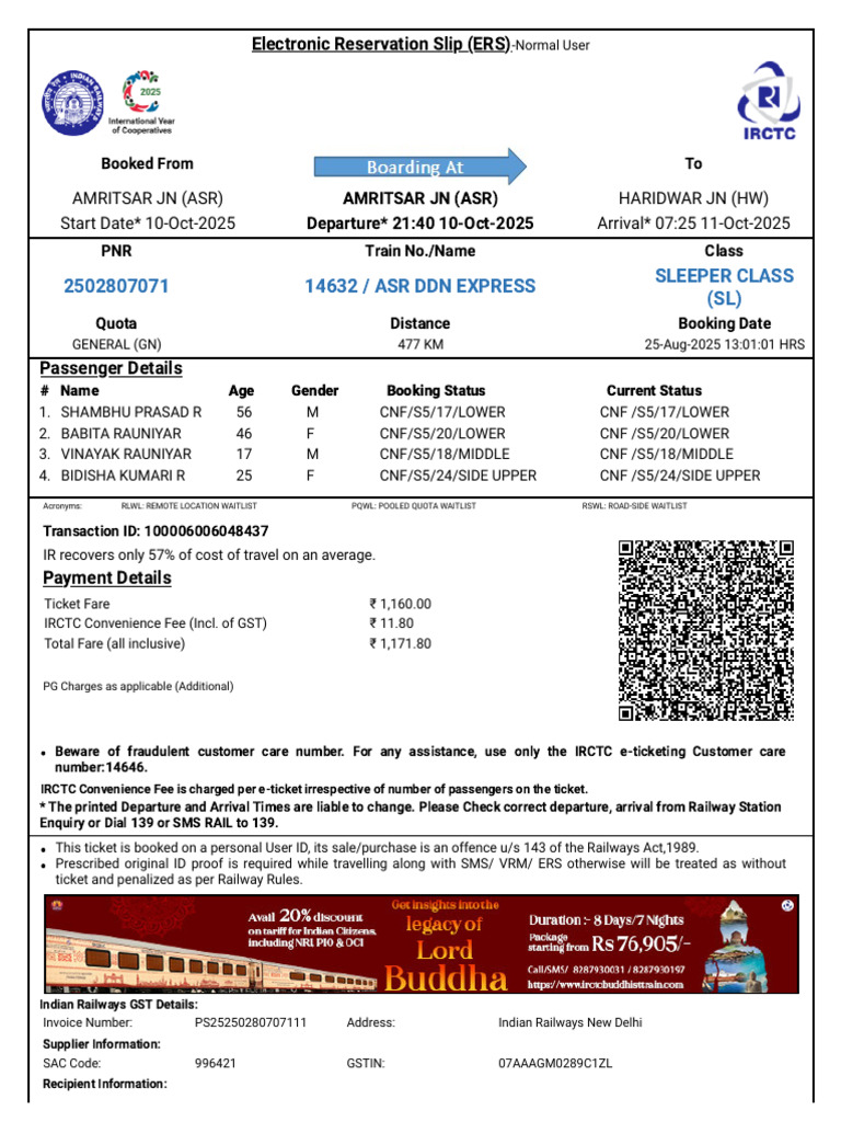 Indian Railways Booking Details and Invoice | PDF | Rail Transport ...
