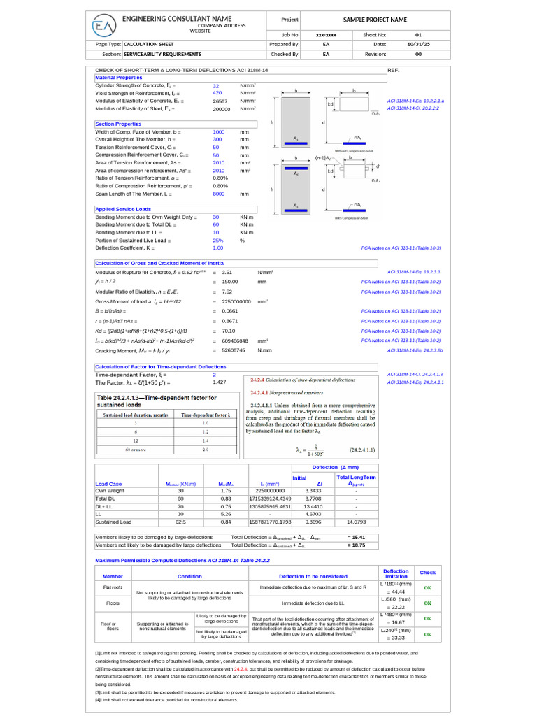 EA Check of Short Term Long Term Deflections ACI 318M 14 v1 0 | PDF ...