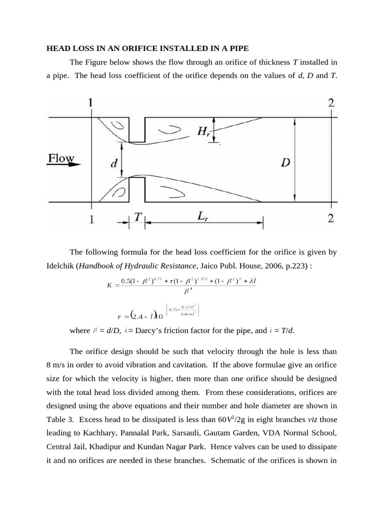 Head Loss in Pipe Orifice Design | PDF