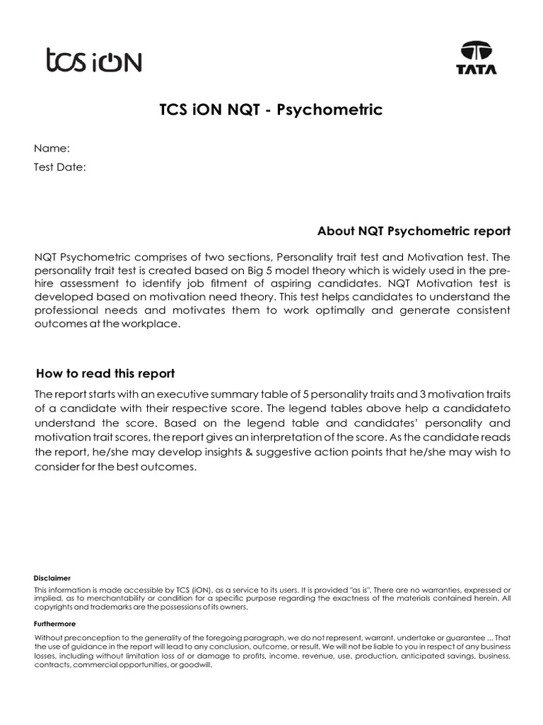 TCS iON NQT Psychometric Report Guide | PDF | Thought | Psychology