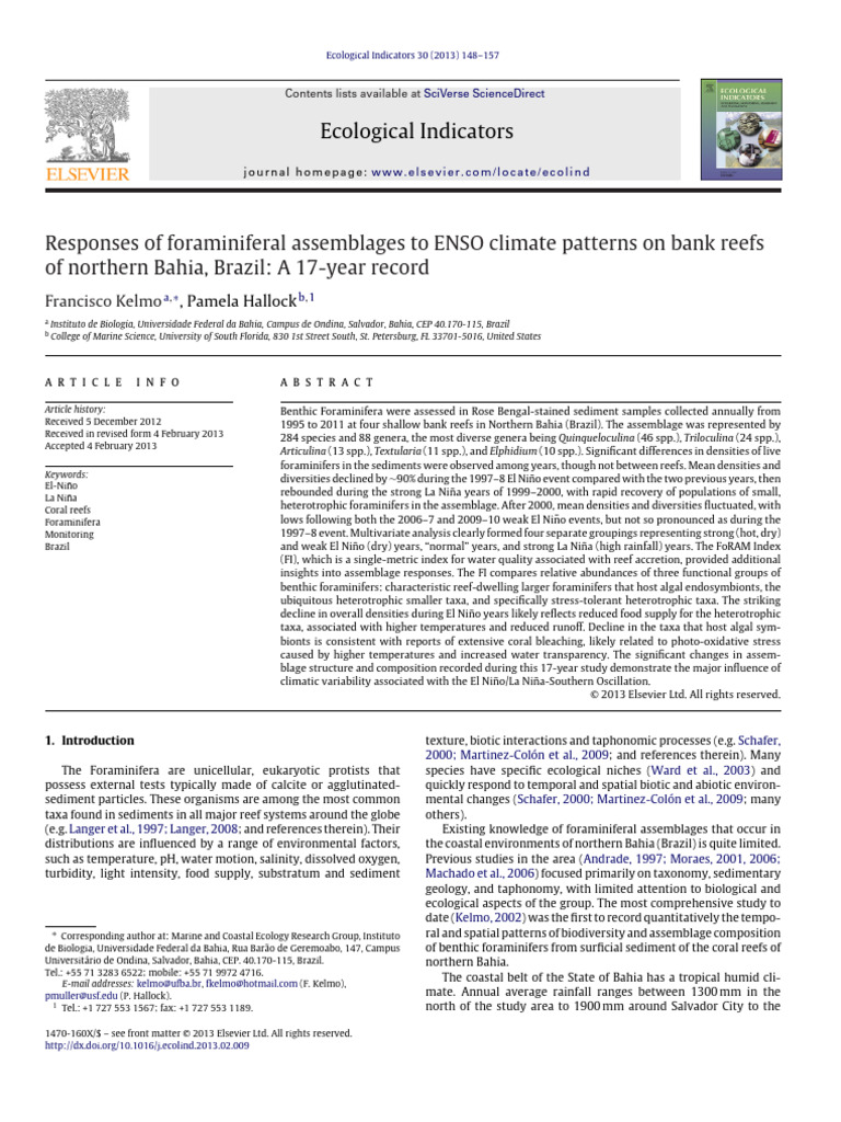 Responses of Foraminiferal Assemblages To ENSO Climate Patterns | PDF ...