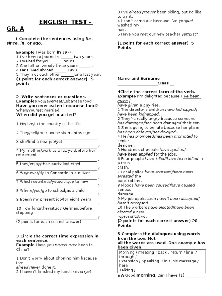 English Test for Intermediate Learners | PDF | Employment | Verb