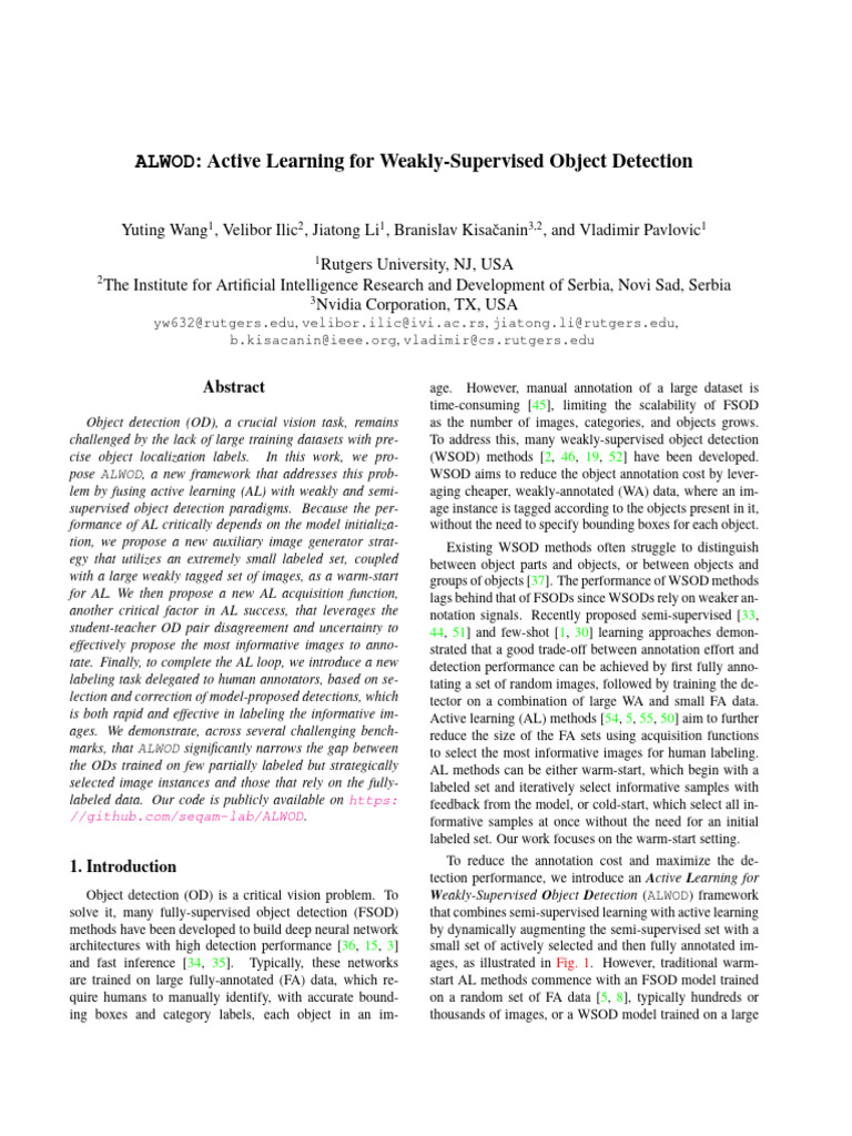ALWODActive Learning For Weakly-Supervised Object Detection | PDF ...