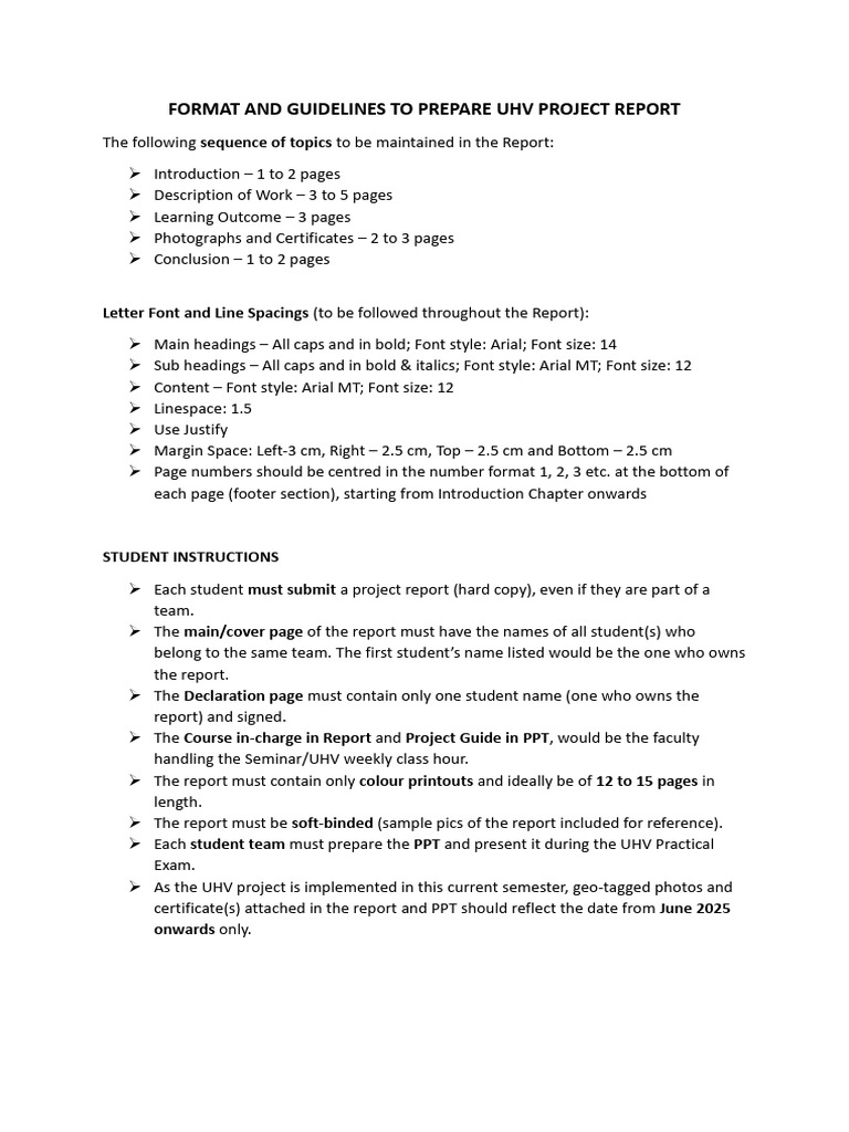 UHV Project Report Guidelines | PDF