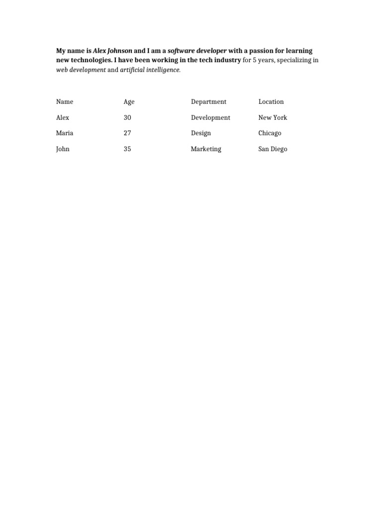 Formatted Paragraph and Table | PDF