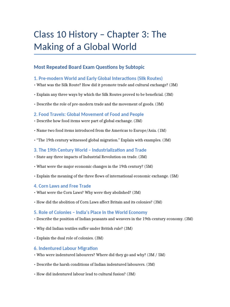 Class 10 History: Globalization Insights | PDF | Trade | Great Depression