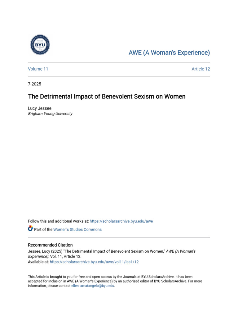 Benevolent Sexism's Harmful Effects on Women | PDF | Sexism ...