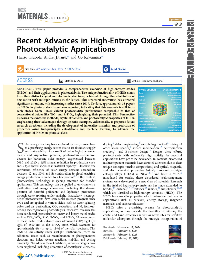 High-Entropy Oxides in Photocatalysis | PDF | Chemistry | Materials Science