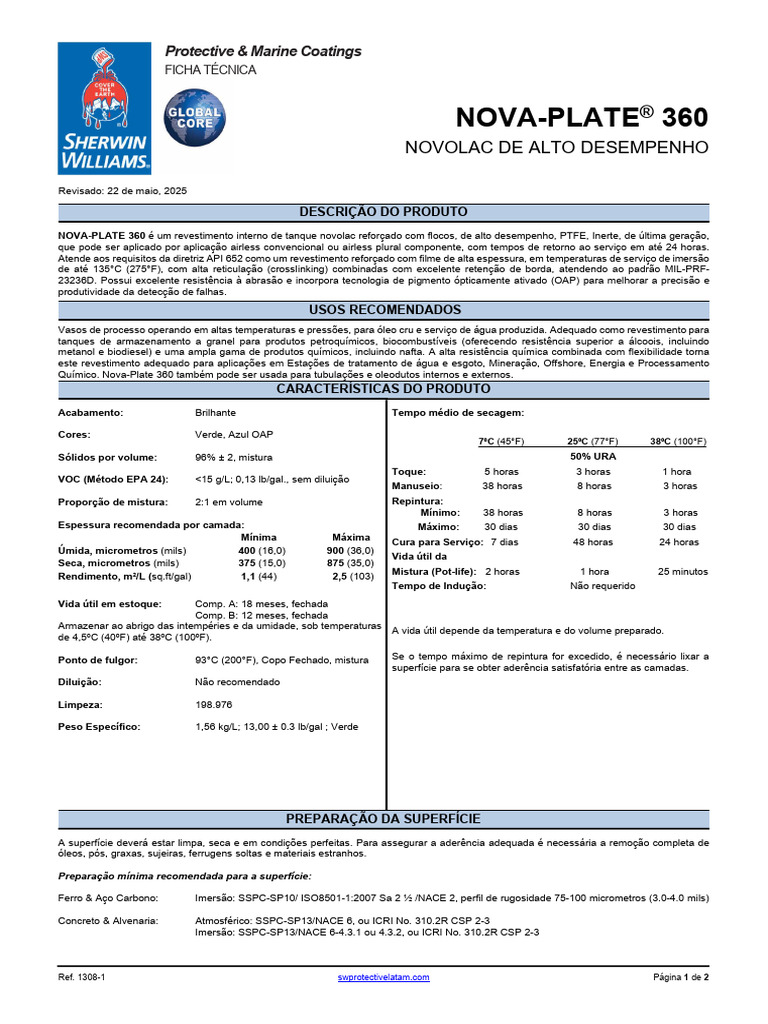 Revestimento Novolac Nova-Plate 360 | PDF