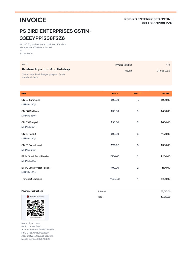Invoice for Pet Supplies Purchase | PDF