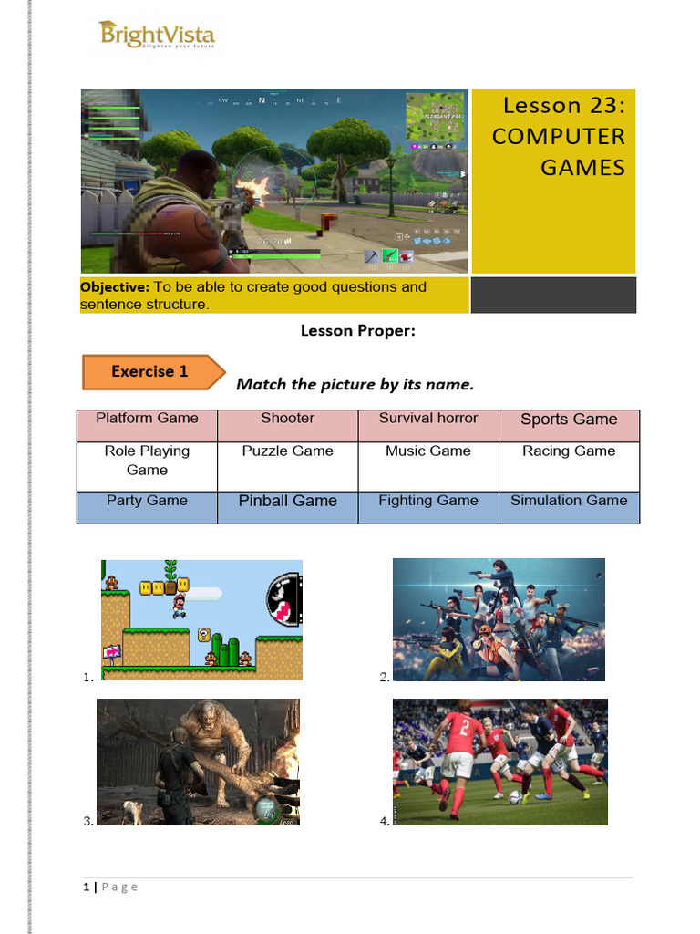 Computer Games Lesson Plan | PDF