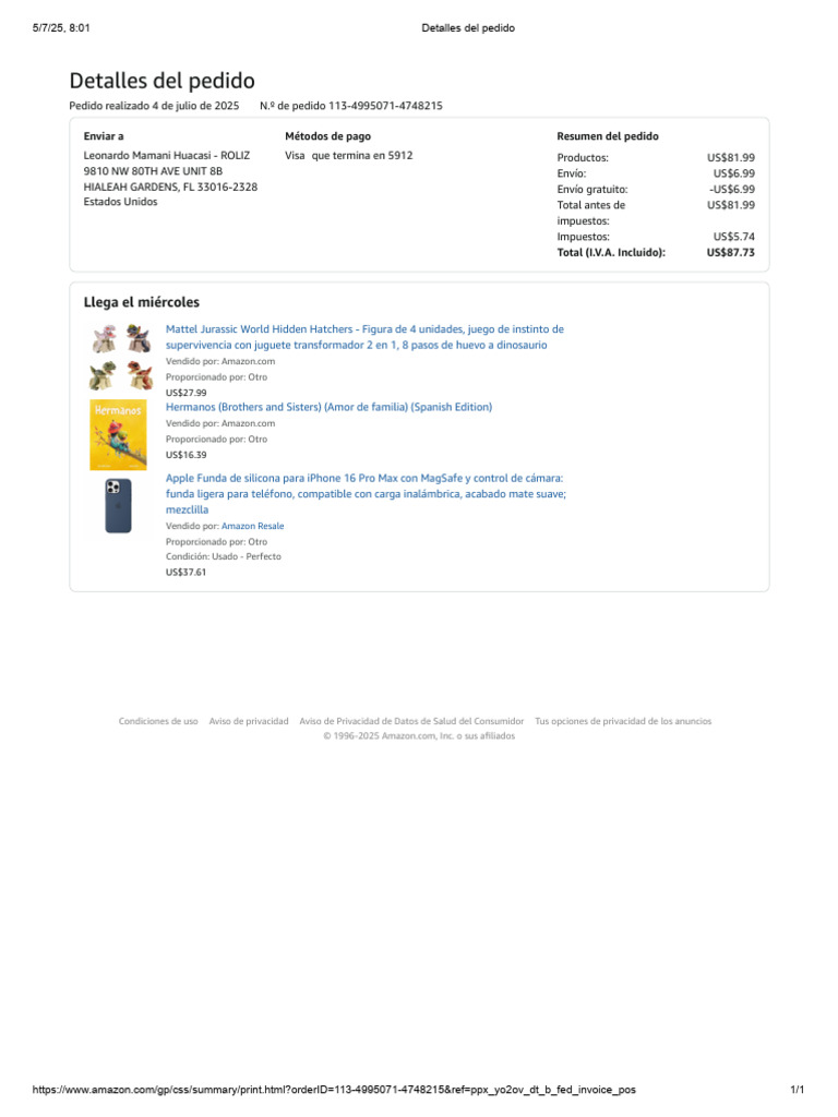 Detalles Del Pedido 001 | PDF | Computadoras móviles | Aparatos de ...