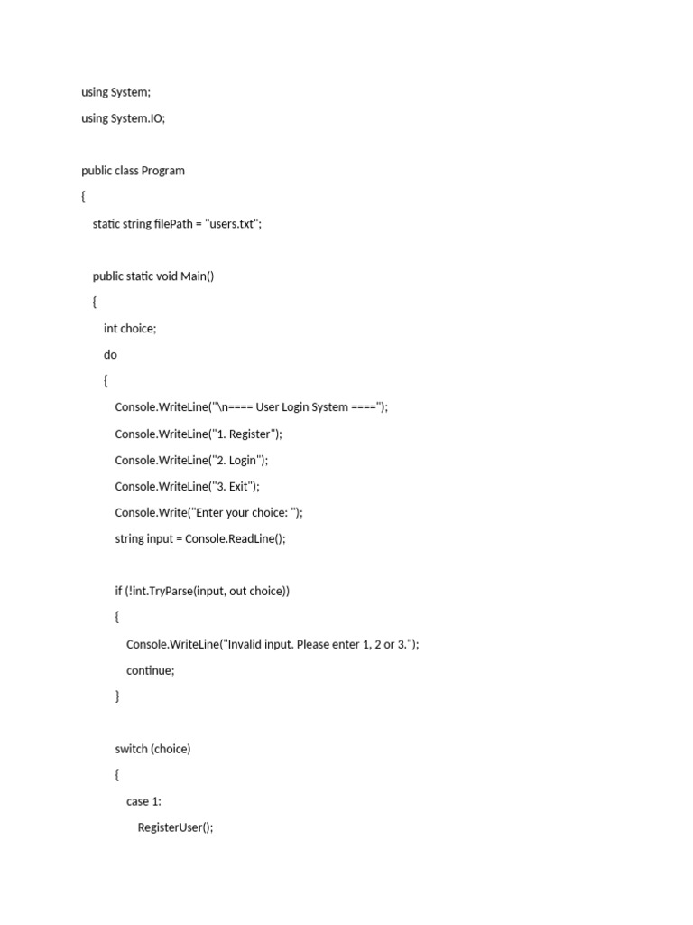 User Login System in C# Code | PDF | User (Computing) | Computer ...