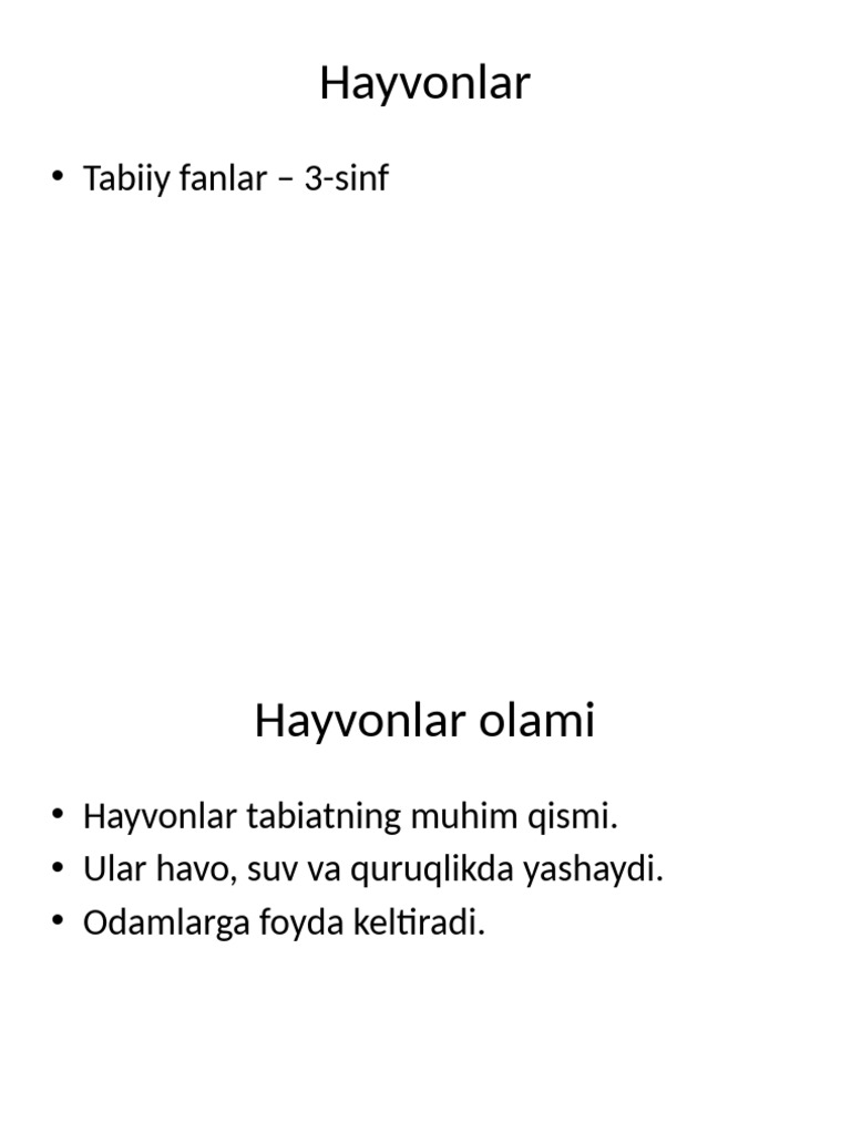 Tabiiy Fanlar 3sinf Hayvonlar Rasmlar Bilan | PDF