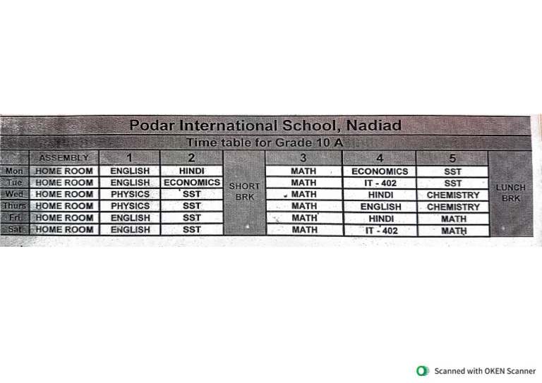 Ade 10 A Timetable | PDF