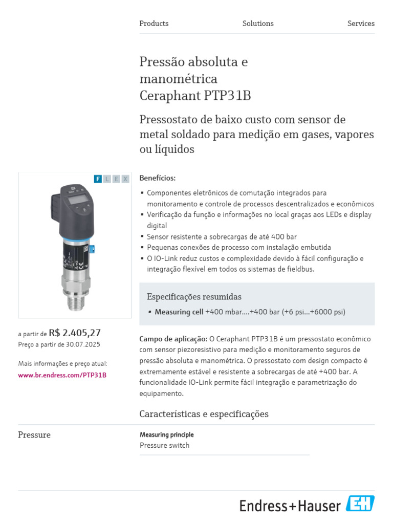 Pressostato Ceraphant PTP31B: Especificações e Preço | PDF