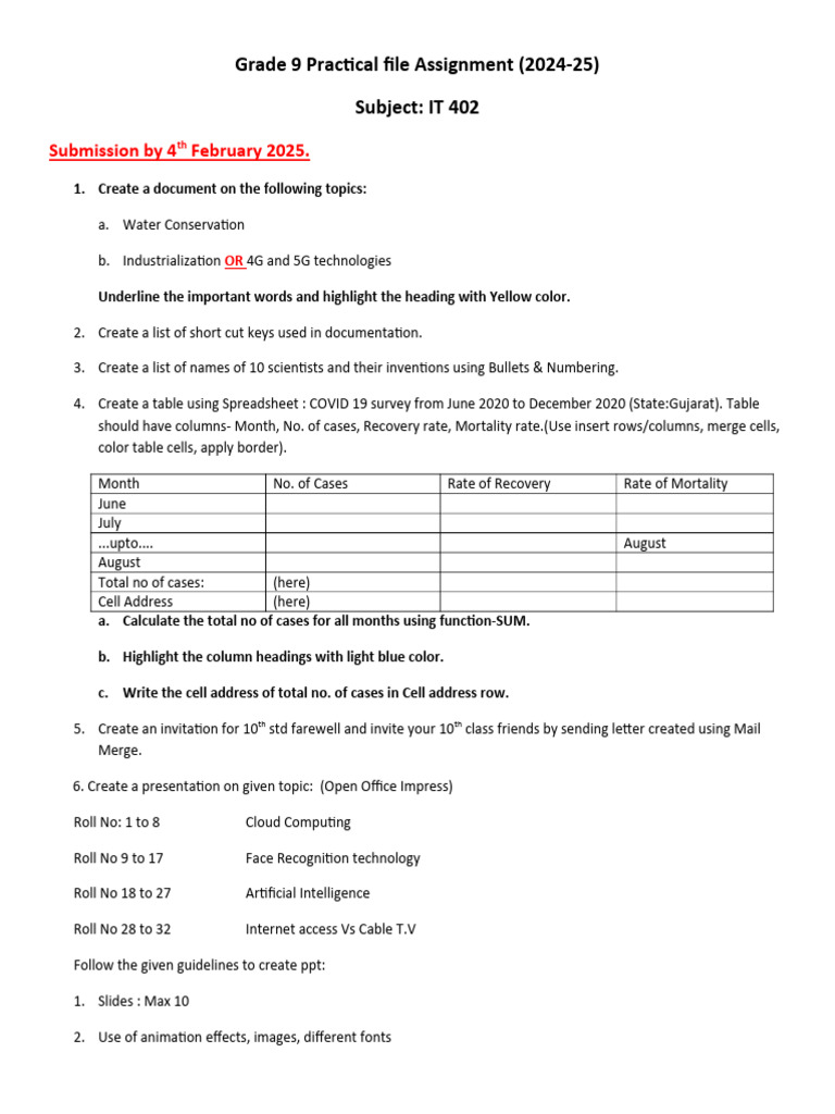 Grade 9 IT Practical File Assignment 2024 | PDF