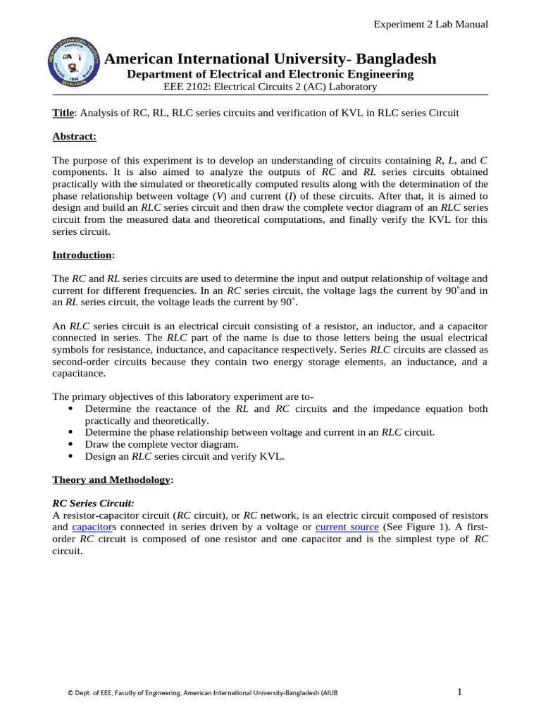 Ec2 Ac Lab Exp 2 Student Manual 1 | PDF | Electrical Network ...
