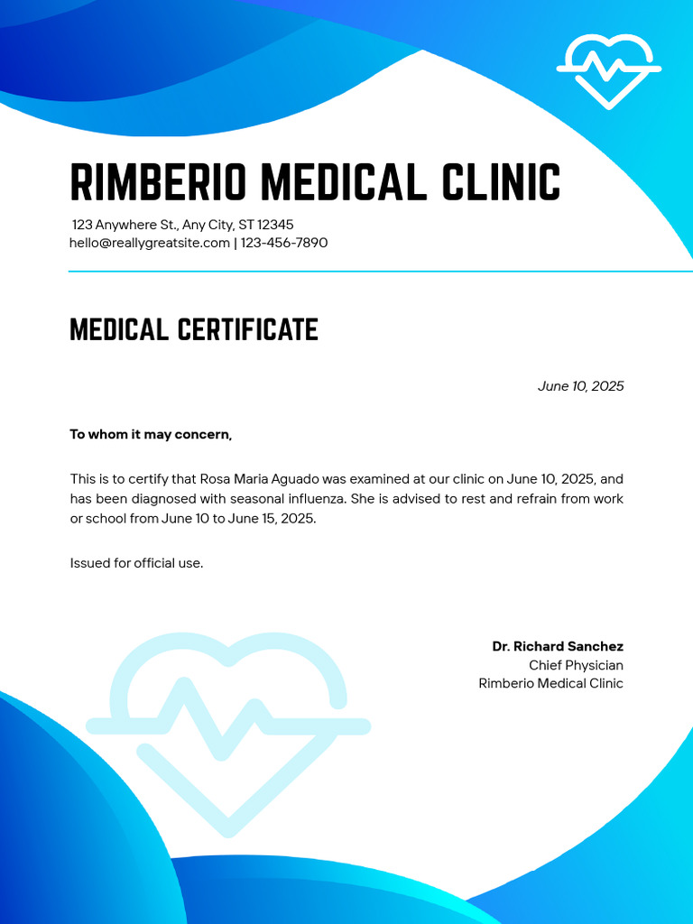 Blue and White Modern Gradient Shape Medical Clinic Certificate Letter ...