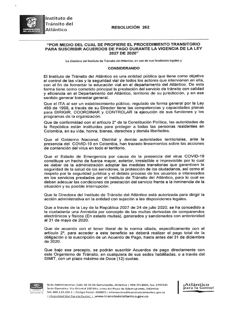 Resolución 262 de 2020 | PDF