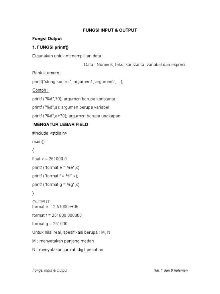 Fungsi Input dan Output dalam C | PDF