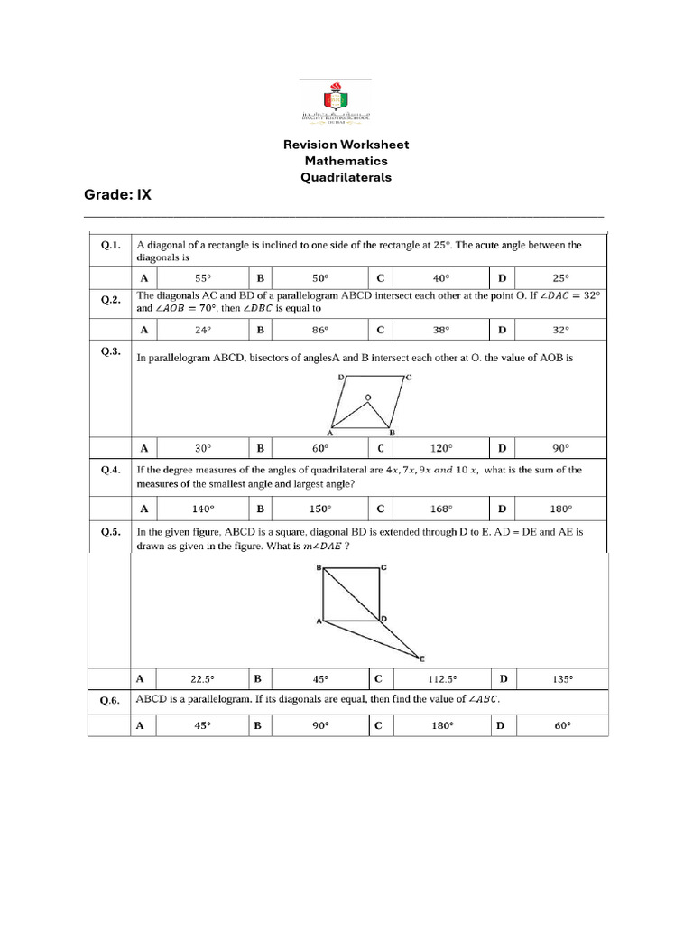 Quadrilaterals Worksheet G9 | PDF