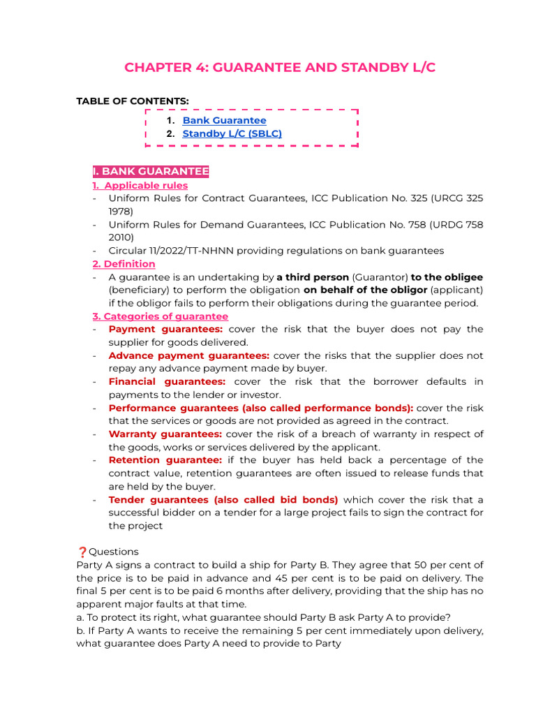 Demand Guarantee vs Standby L/C Explained | PDF | Letter Of Credit ...