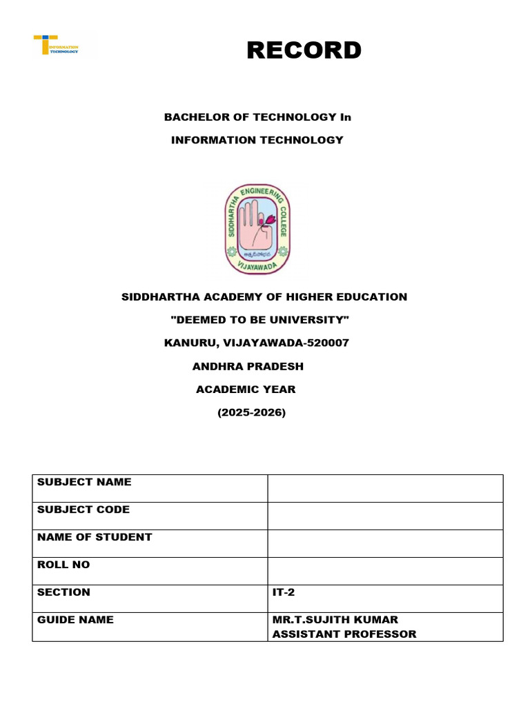 Bachelor of Technology in IT Record | PDF