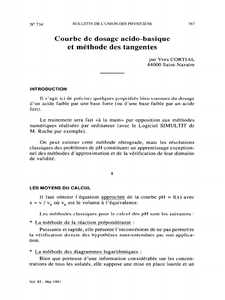 Courbe de dosage et méthode des tangentes PDF Ph Titrage — free download