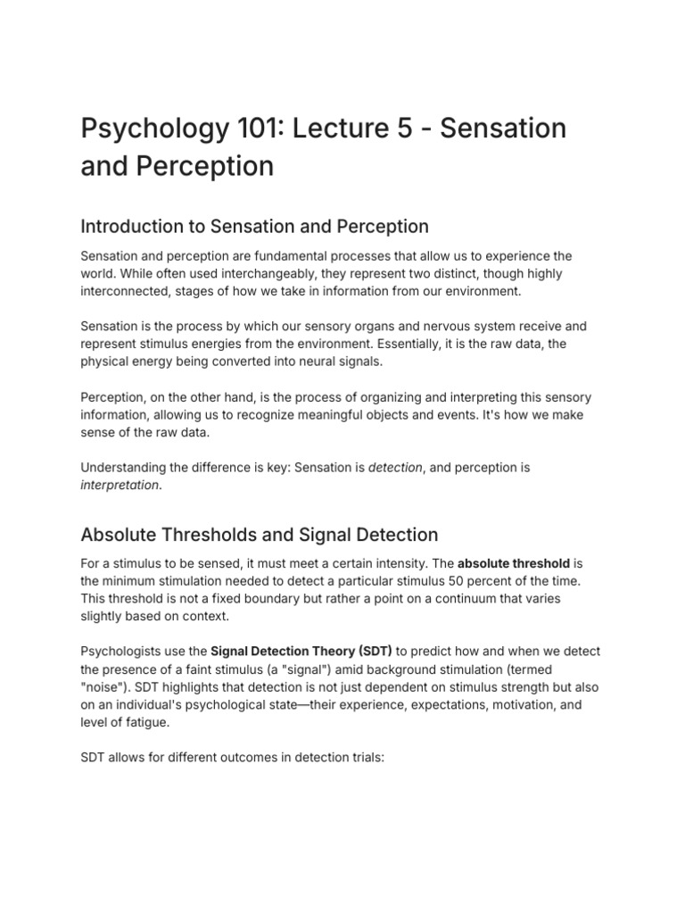 Sensation and Perception Overview | PDF | Perception | Senses