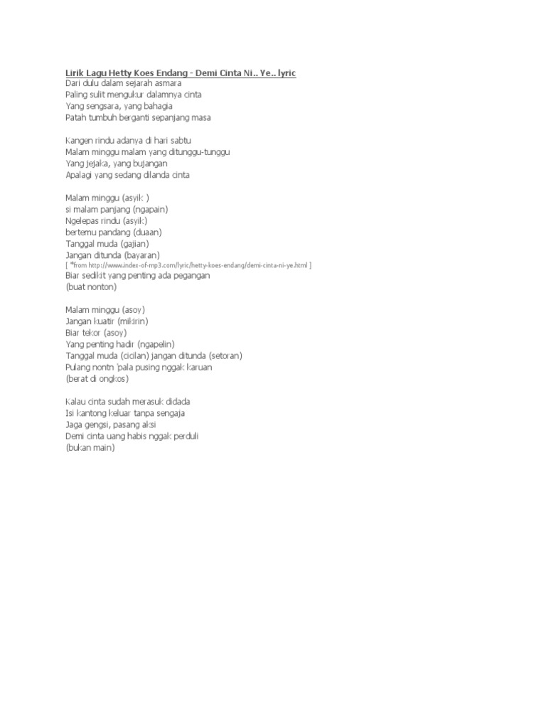 Lirik Lagu Hetty Koes Endang Pdf